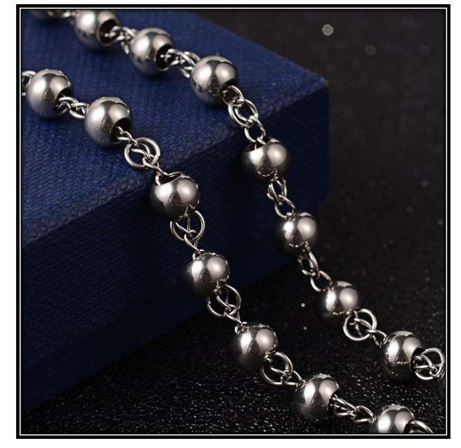 6mm Stainless Steel Rosary with St Benedict Centre