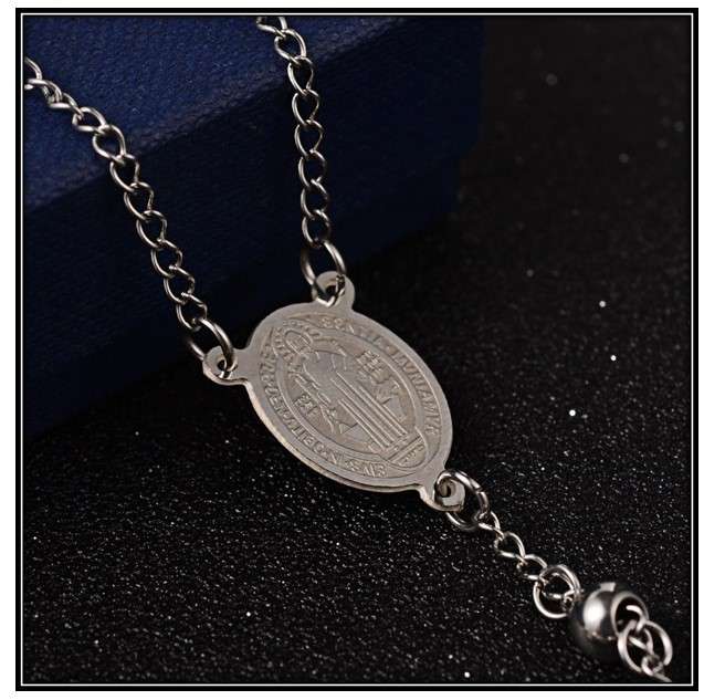 6mm Stainless Steel Rosary with St Benedict Centre