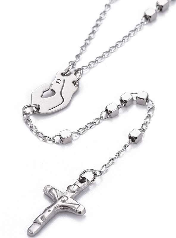 Square Bead Stainless Steel Rosary with Madonna & Child