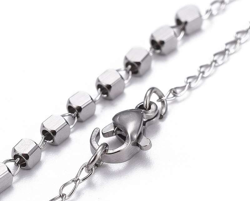 Square Bead Stainless Steel Rosary with Madonna & Child