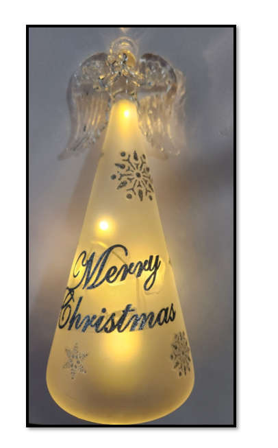 19cm Glass Merry Christmas Angel - Lights Up