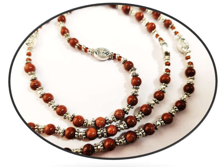Goldstone Semi Precious Stone St Michael The Archangel Rosary - 1 of a Kind