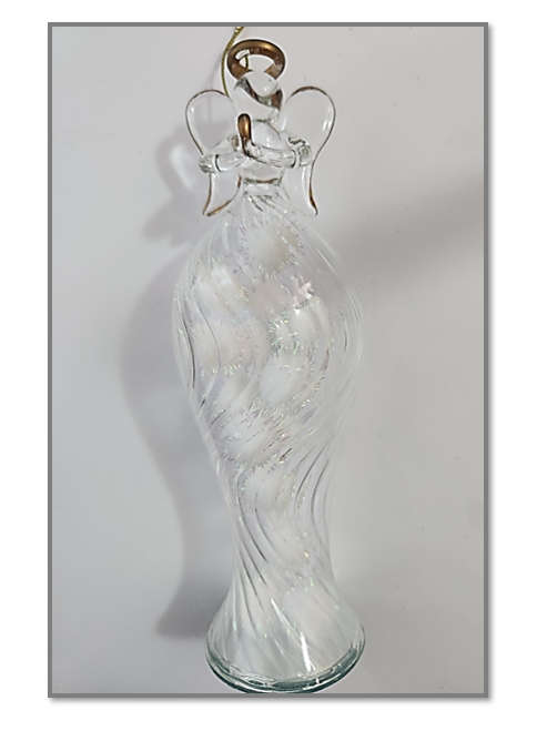 16.5cm Glass Angel praying - White Pom Pom glass filled Skirt