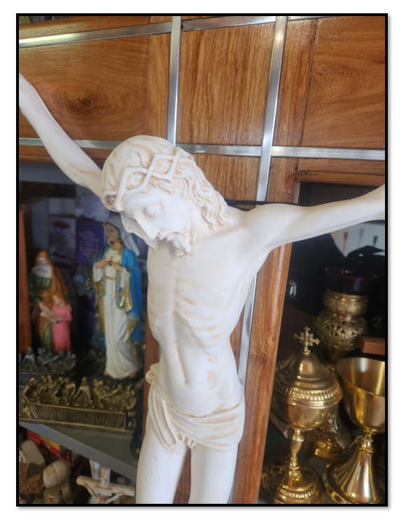 2 meter Kiaat Crucifix with Silver inlay - Vanilla Corpus