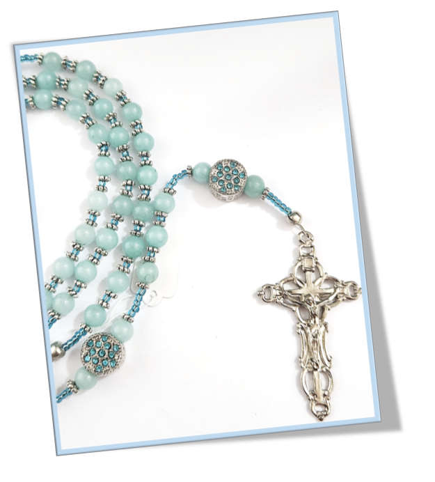 Aquamarine Semi-Precious Stone Rosary -March Birthstone