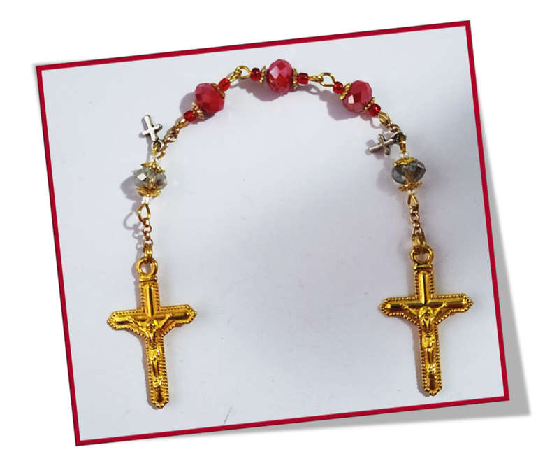 Mary's Little Rose - Golden with Red and Crystal