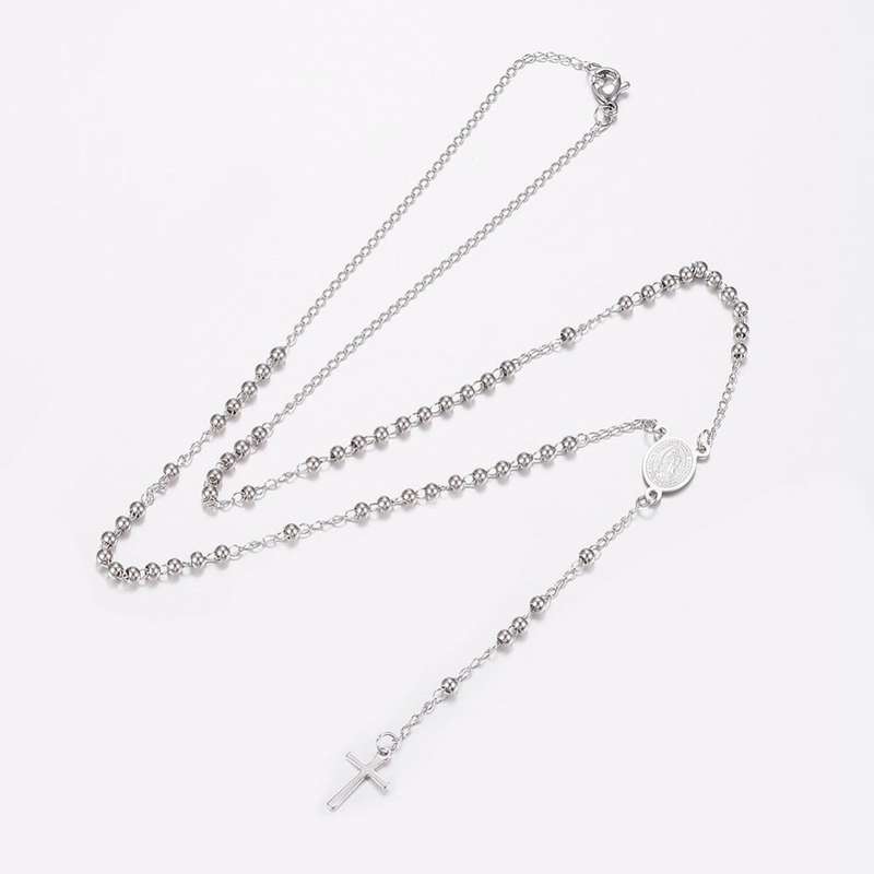 53cm Stainless Steel Rosary - 3mm bead (Our Lady of Guadalupe & Miraculous Medal)