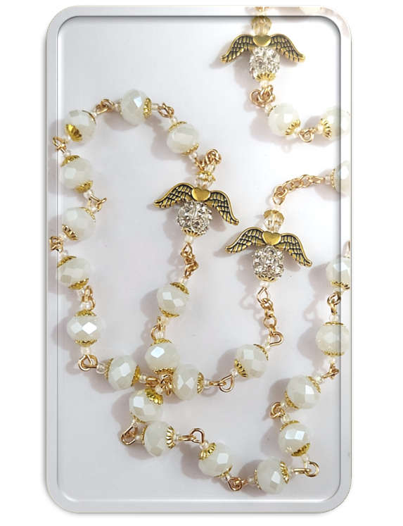 White & Gold Diamante' Angel Rosary