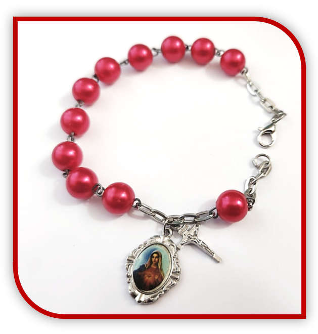 8mm Red Bracelet with Charm & Cross - More Blessings