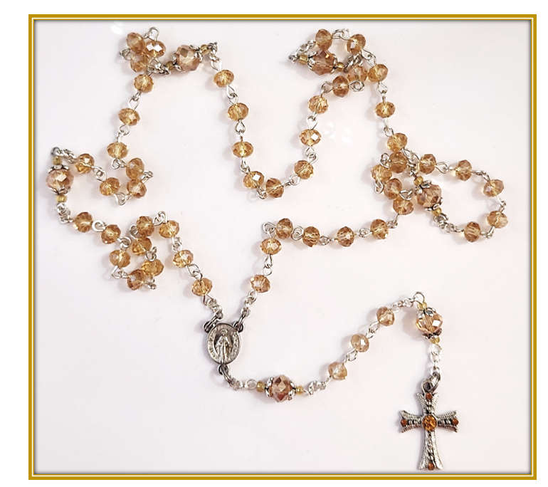 Golden Mini Rosary - Austrian Crystal Glass with Diamante' Cross - Limited Edition