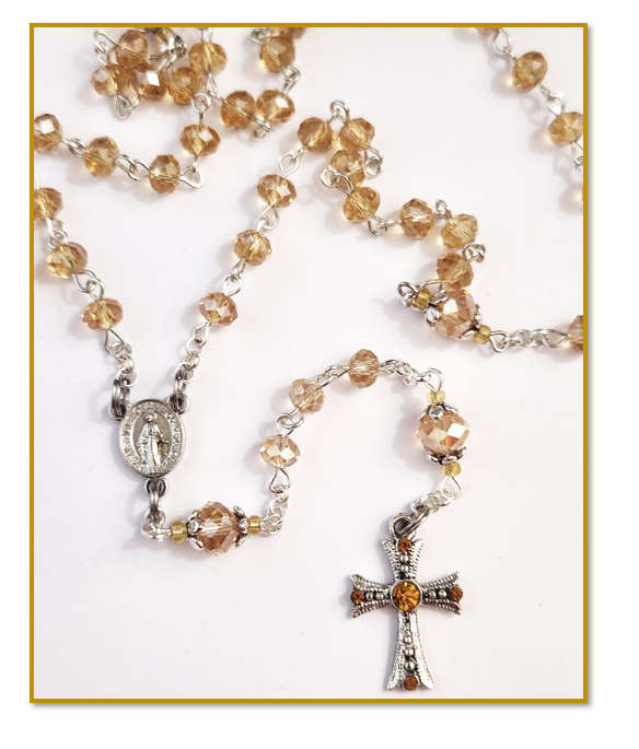 Golden Mini Rosary - Austrian Crystal Glass with Diamante' Cross - Limited Edition