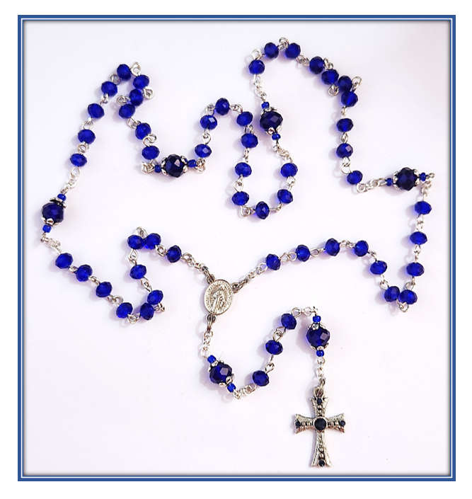 Royal Blue Mini Austrian Glass Rosary with Diamante' Cross - Limited Edition