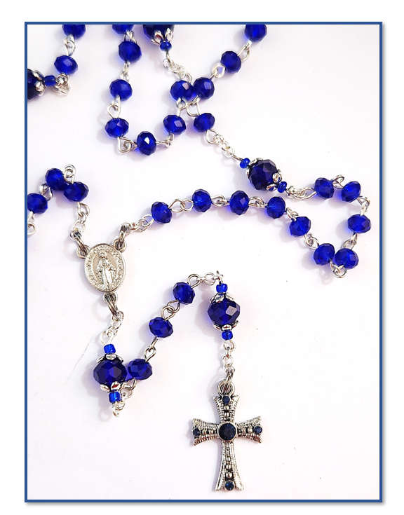 Royal Blue Mini Austrian Glass Rosary with Diamante' Cross - Limited Edition