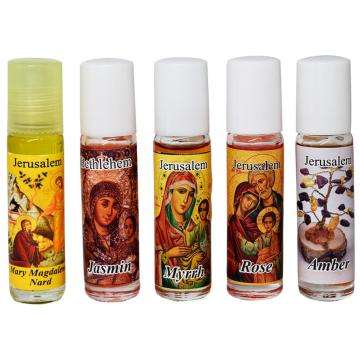 Set of 5 Anointing Oils - Nard, Rose, Jasmin, Myrrh & Amber - Import Holy Land