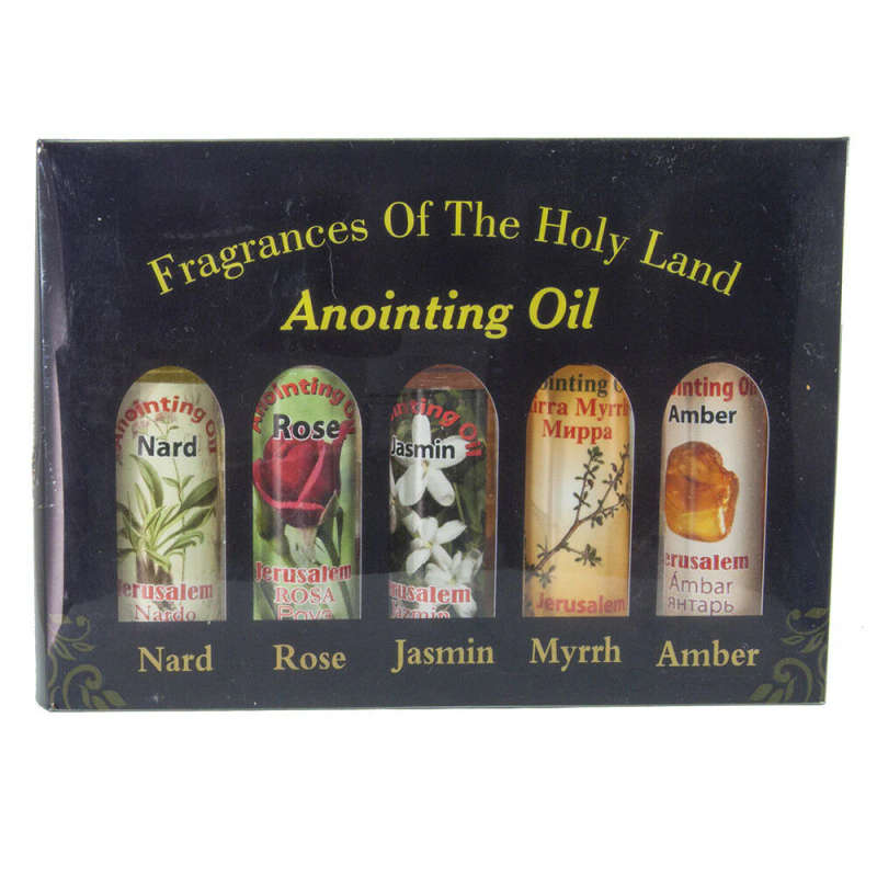 Set of 5 Anointing Oils - Nard, Rose, Jasmin, Myrrh & Amber - Import Holy Land