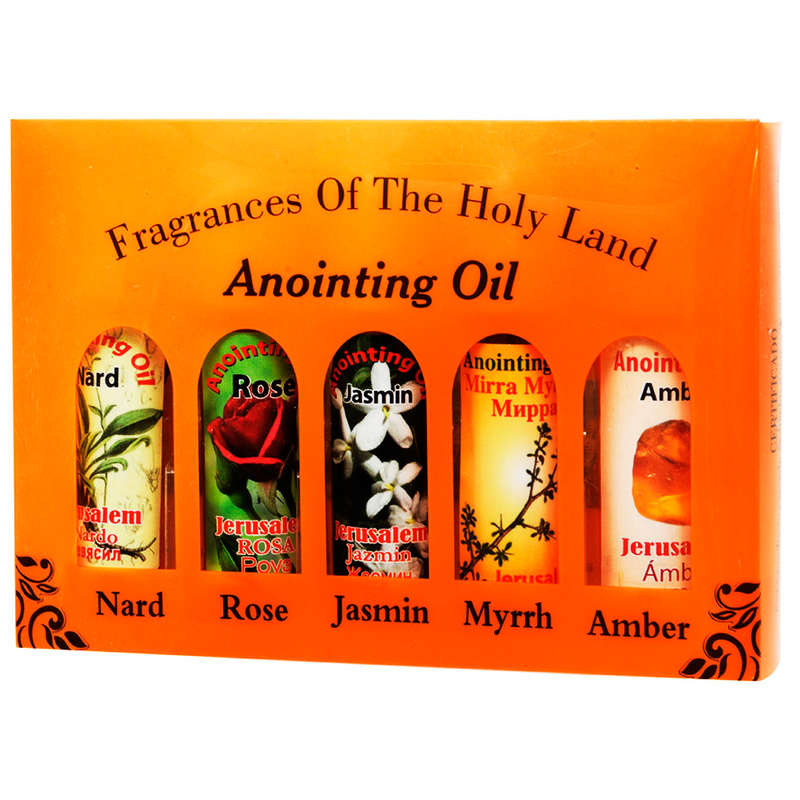 Set of 5 Anointing Oils - Nard, Rose, Jasmin, Myrrh & Amber - Import Holy Land