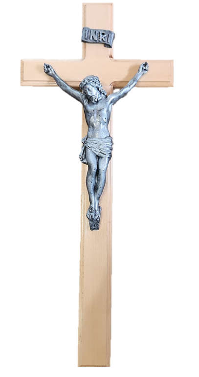 Beech Wood Crucifix with Silver Corpus - 77cm x 33cm