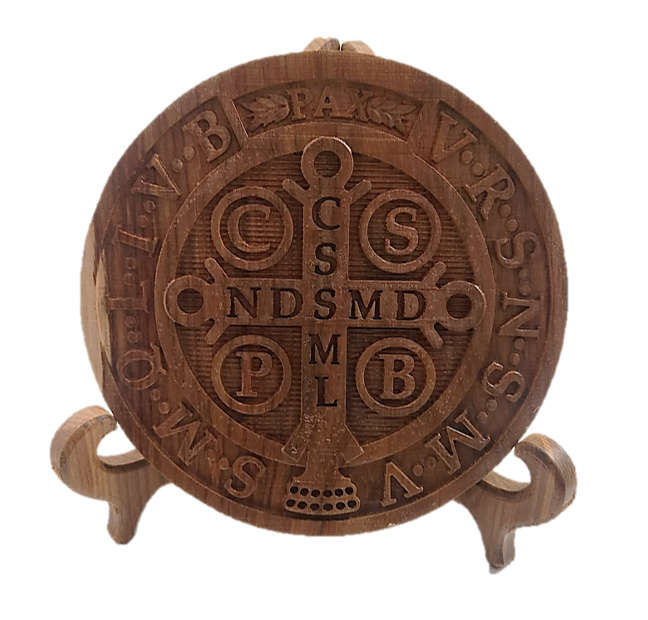 St Benedict Wooden Plaque with Stand
