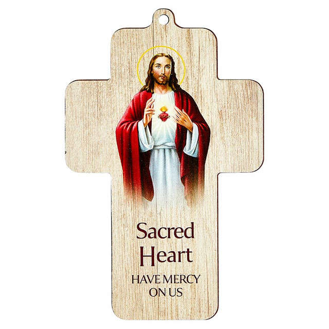 Sacred Heart have mercy on us - 12.5cm Wooden Cross