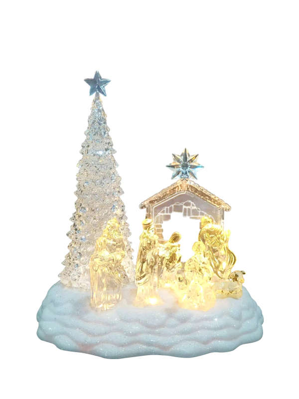 28cm Musical Nativity in Stable with Christmas Tree