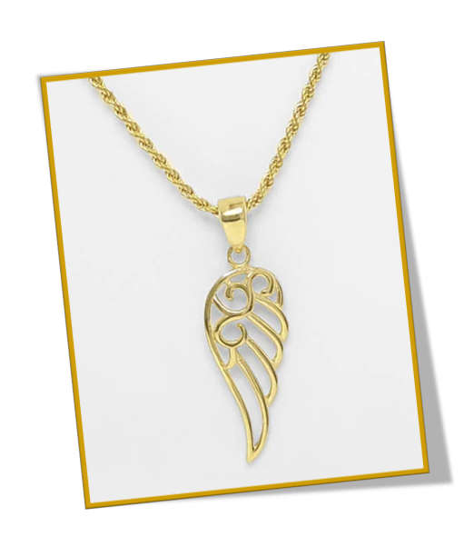 9ct Gold Angel Wing Pendant - 22mm Long