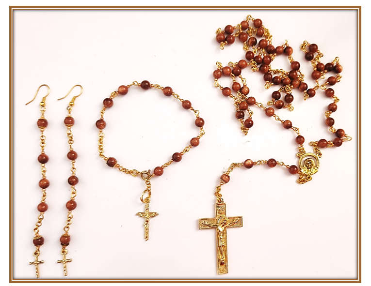 Gold Stone Semi-Precious Stone Rosary Set