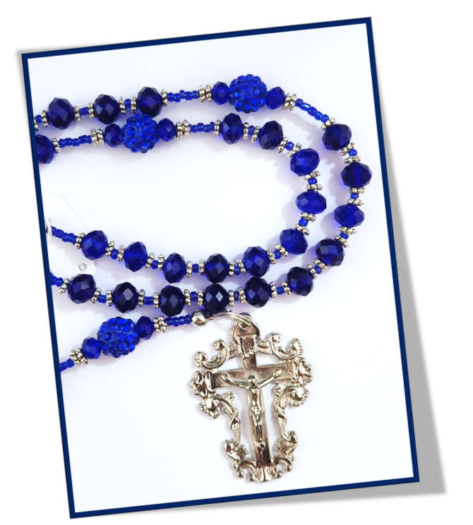 Stunning Royal Blue Austrian Crystal Glass Rosary with Royal blue Crystal Studded Mysteries