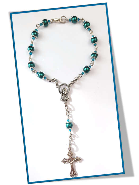 Teal - faux Glass Pearl Car Rosary