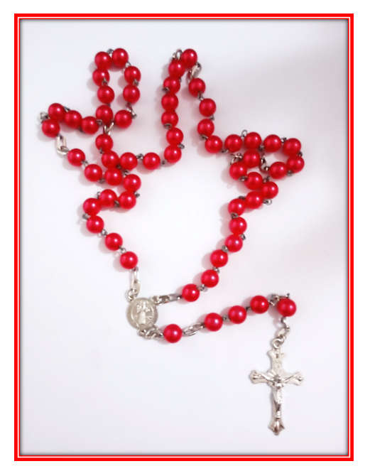 Red Faux Acrylic Pearl Rosary - 5 decade