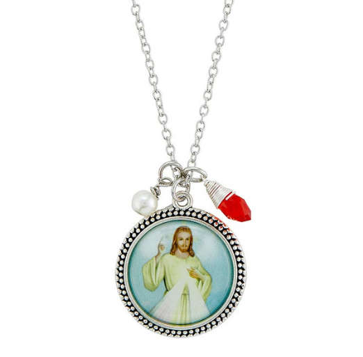 Divine Mercy Pendant with Bead Drops Necklace - 55cm chain