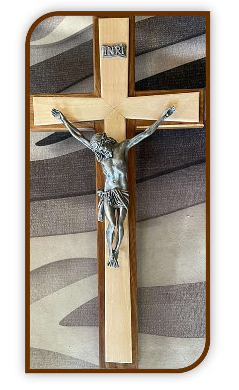 100cm Beech Solid Wood Crucifix with Kiaat Edging - Silver Corpus