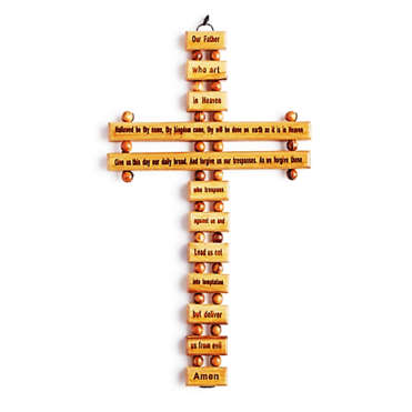 Lords Prayer - 24cm Handmade Olive Wood Hanging Cross Crucifix With Our Father Engraving, Made In...