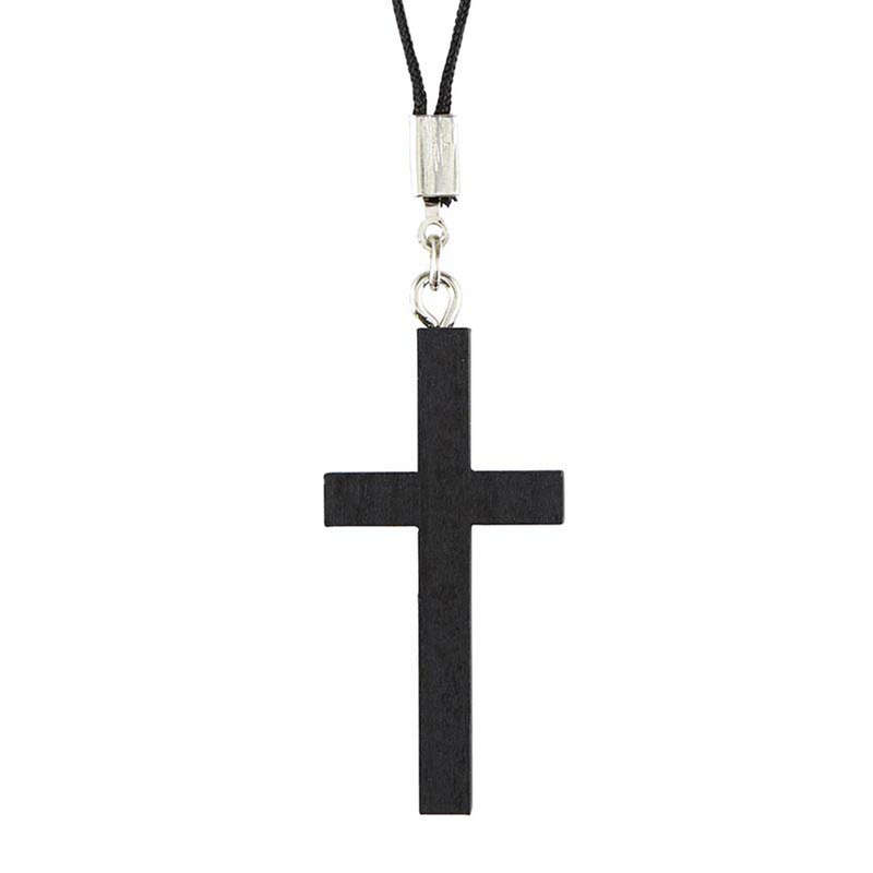 Thin-Style Cross Pendant 4.5cm - Black with 76cm Nylon Cord