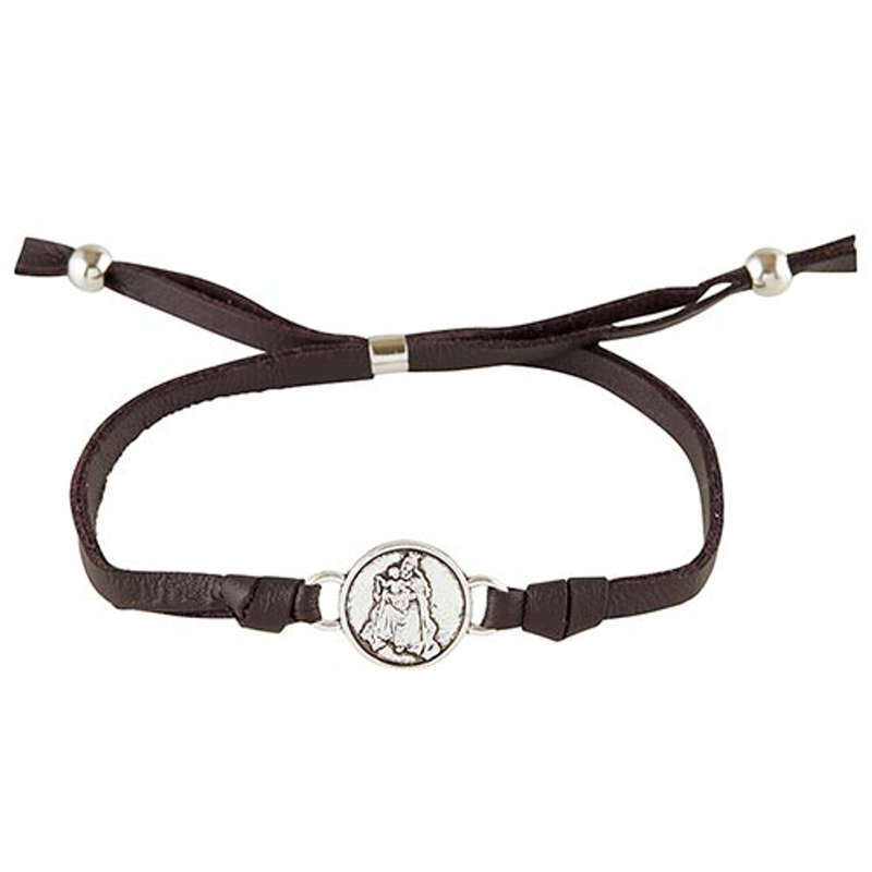 Faux Leather Scapular Bracelet - Brown Scapular