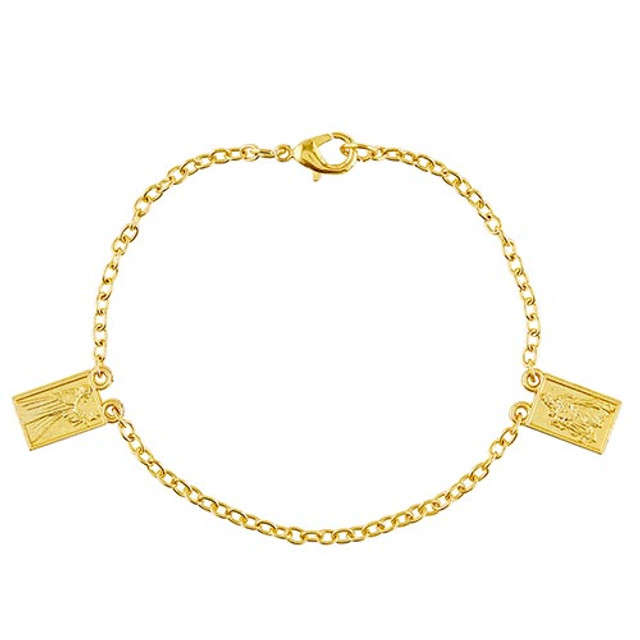 Scapular Golden Bracelet with Gold plated Medals  - Brown Scapular