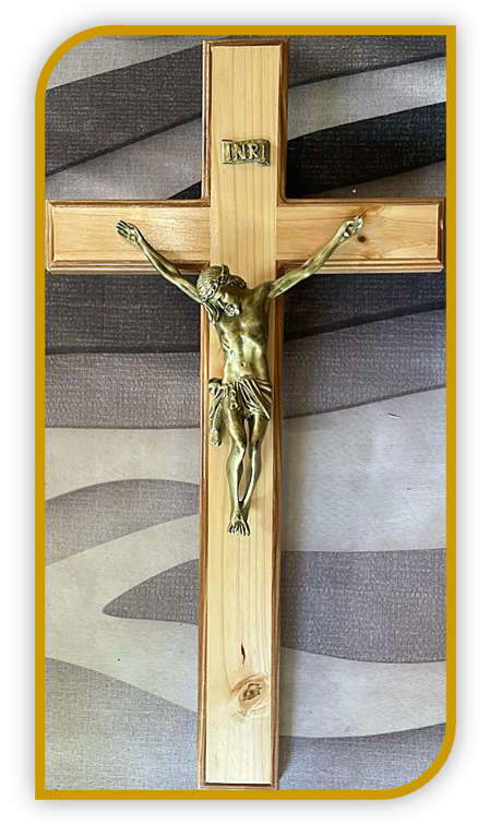 79cm Solid Pine Wood Crucifix with Kiaat edging - Gold Corpus