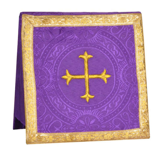 Burse in Damask with Gold Fleur de Lis Cross Embroidery - PURPLE