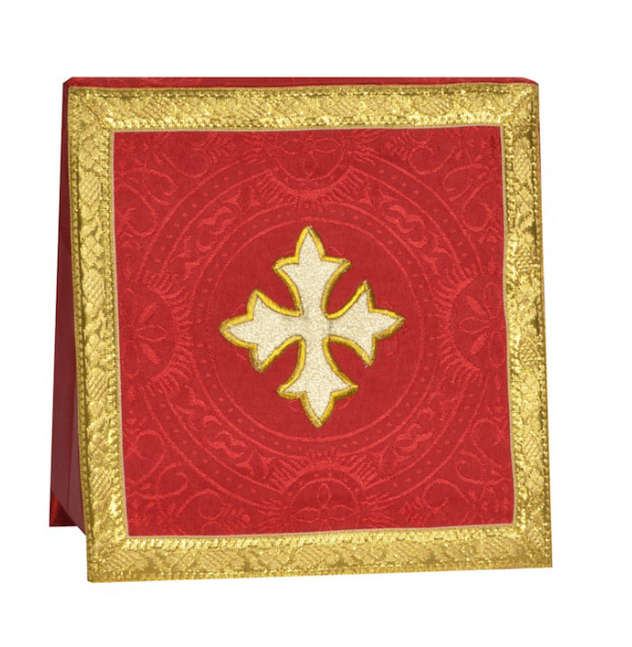 Burse in Damask with Gold Fleur de Lis Cross Applique / Embroidery - RED