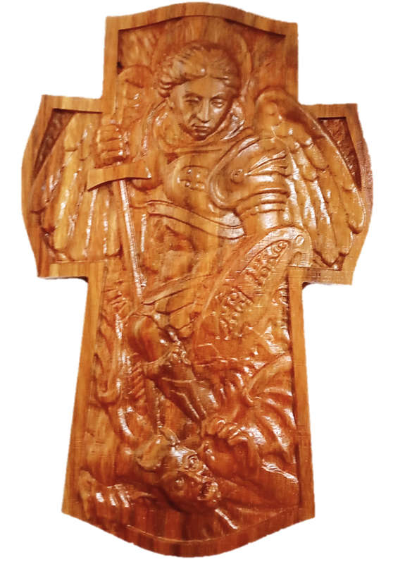 24cm St Michael The Archangel Wall Cross in Kiaat