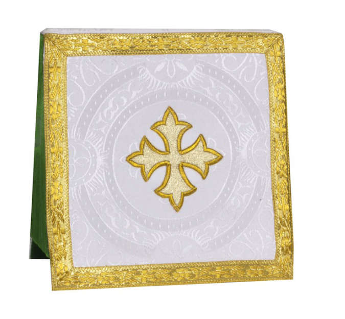 Burse in Damask with Gold Fleur de Lis Cross Applique / Embroidery - WHITE