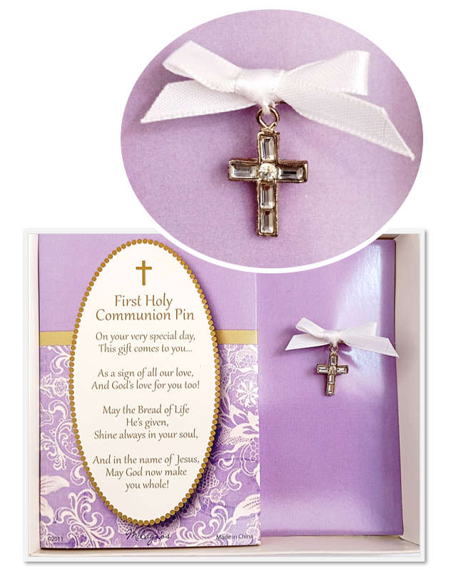 First Holy Communion Diamante Cross Pin Gift Box