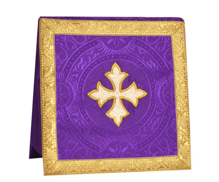 Burse in Damask with Gold Fleur de Lis Cross Applique / Embroidery - PURPLE