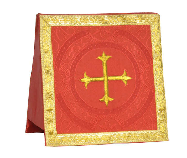 Burse in Damask with Gold Fleur de Lis Cross Embroidery - RED
