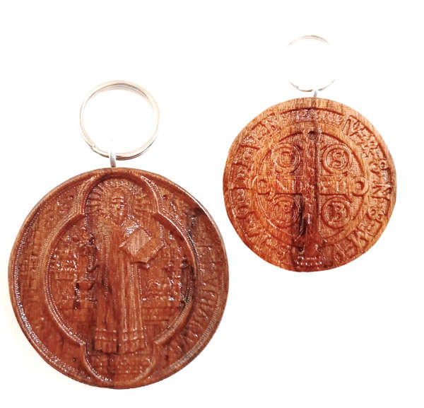St Benedict Key ring in Redwood