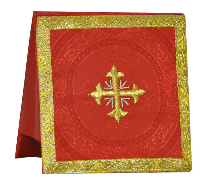 Burse in Damask with Gold Fleur de Lis Cross and Rays Embroidery - RED