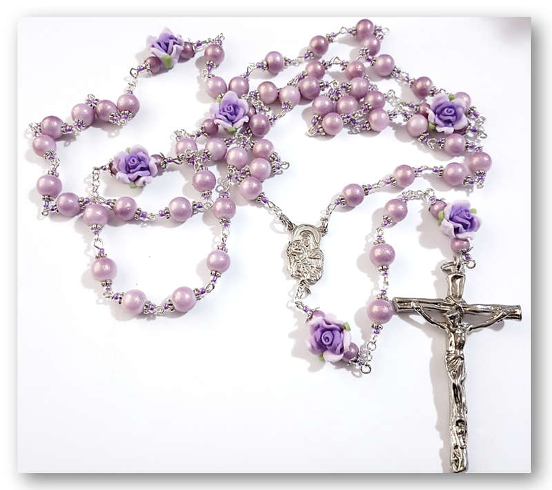 Shades of Mauve Rosary with Glorious Roses - One of a Kind
