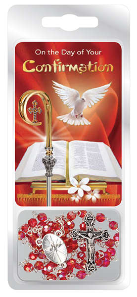 On the Day of your Confirmation Rosary with Gifts of the Holy Spirit prayer card - FACETED BEAD