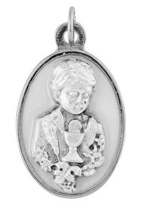 1st Holy Communion Boy Medal with White enamel Inlay - Silver 25mm