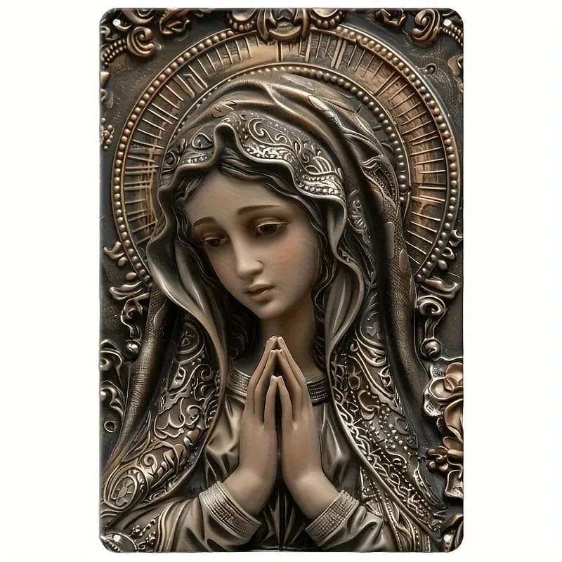 Metal Plaque - Praying Madonna in shades of Silver and Gold - 30 x 20cm