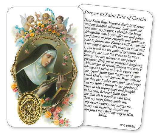 Prayer Card - St Rita - Gold elements with Gold Foil Medal